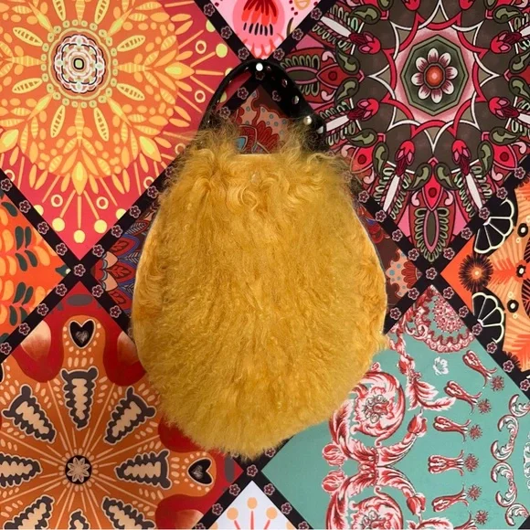 Rebellion Bags Yellow Tibetan Wool Wristlet Nail Studded Genuine Leather - Picture 1 of 4